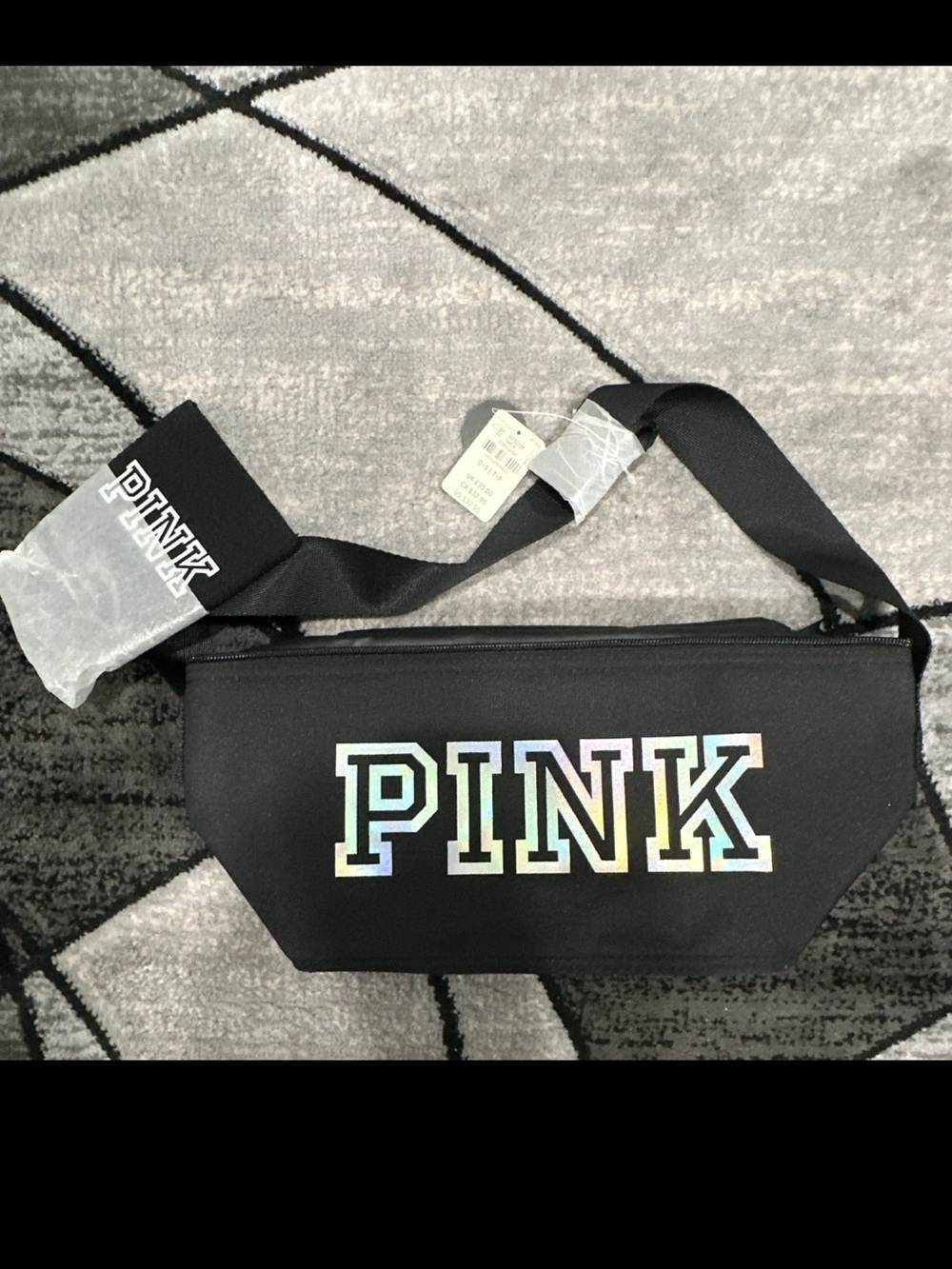 PINK Victoria's Secret Black Lunch Bag with Holographic Logo and Drink holder